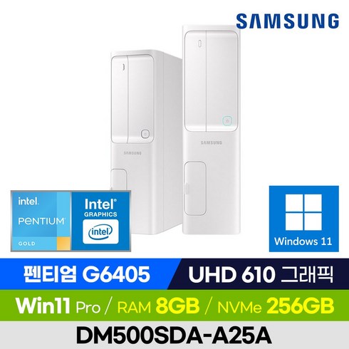 [12세대 신모델 출고!] 삼성전자 데스크탑 DM500SDA-A25A 슬림PC 사무용 인강용 가성비 데탑 (Intel 펜티엄/UHD 그래픽/윈도우11 Pro), 256GB, 8GB, 윈도우11 포함