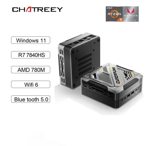 미니컴퓨터 데스크탑 미니PC Chatreey AN3 다채로운 조명 게임 WiFi 6 BT 50 R7 7840HS 780M, 없음, 없음, 4)NO RAM NO Storage  7840HSEU