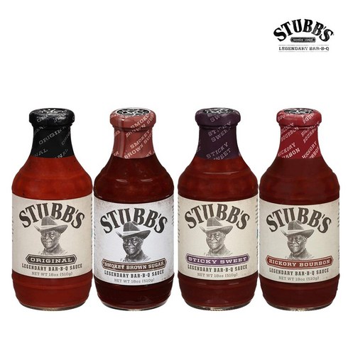 STUBBS 스모키 바베큐소스 - 스텁스 레전더리 바베큐 소스 오리지널 스티키스위트 히코리버번 스모키브라운슈거 4종 모음, 1개, 510g