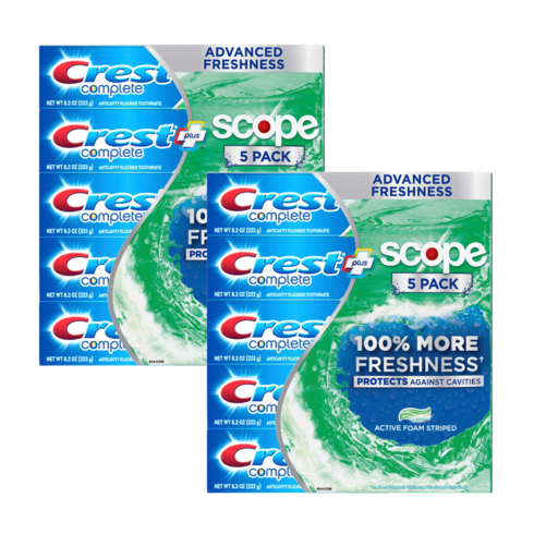 크레스트 - 크레스트 컴플리트 플러스 스코프 화이트닝 미백 치약 (Crest Complete + Scope Advanced Active Foam Toothpaste), 10개, 232g