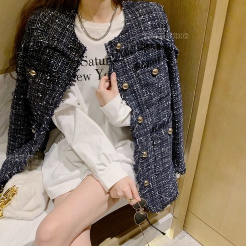 노카라 트위드 여성 자켓 정장 데일리 아우터