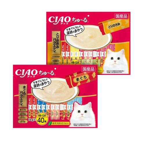 챠오 츄르 이나바 버라이어티 고양이 짜먹는 간식 40P, 560g, 2개, 참치 버라이어티+닭가슴살 버라이어티