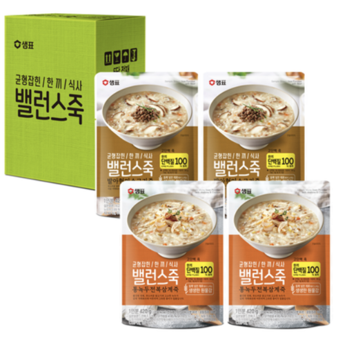 샘표 밸런스 발아현미 소고기죽 420g x 2p + 통녹두 전복 삼계죽 420g x 2p 세트, 3세트