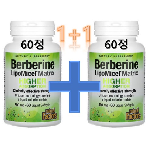 1+1 Natural Factors 네츄럴팩터스 리포미셀 베르베린 Lipomicel Berberine 액상 소프트젤 500mg 60정 약들약 고약사 / 해외직구 미국정품, 2개