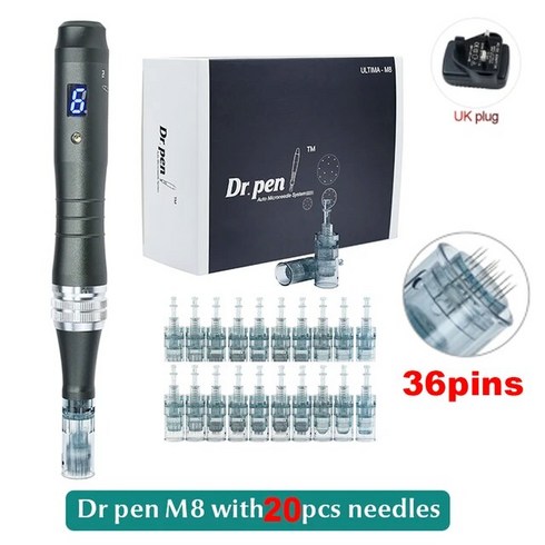 Drpen M8 마이크로니들링 마이크로니들 카트리지 더마펜 문신 더마 펜 Drpen 진피, UK plug with 36P