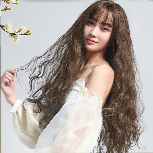 히피펌가발 - 미즈코스 히피펌 통 가발 웨이브 롱 웨이브 긴머리 드라이 긴머리, 라이트브라운, 1개
