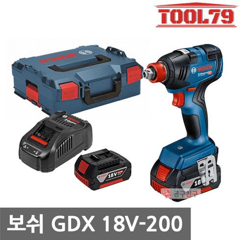 보쉬 GDX18V-200 충전 임팩트 렌치 드라이버 18V 5.0Ah*2개 브러쉬리스 드라이버+렌치 겸용, 1개