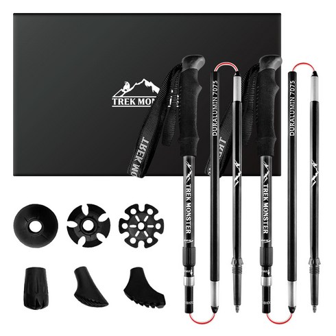 2023년 가성비 최고 트렉에몬다 - 트렉몬스터 초경량 듀랄루민 7075 접이식 등산스틱 2p 세트, 블랙