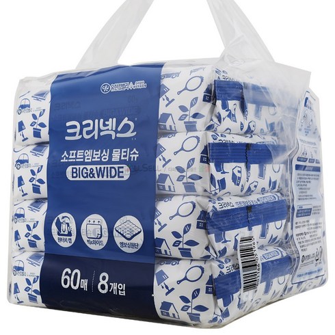 크리넥스 소프트 엠보싱 물티슈, 60매, 8개