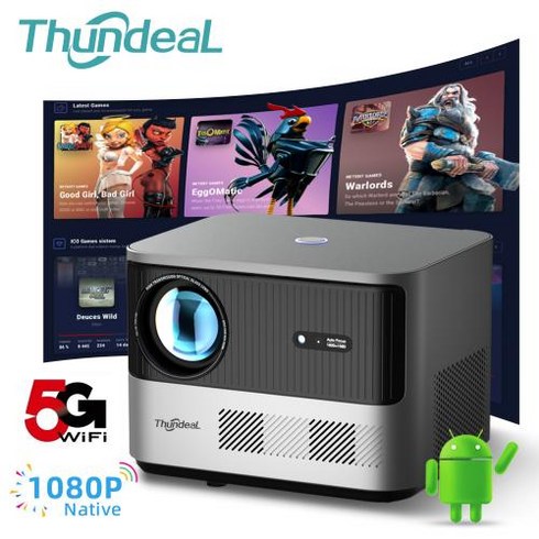 미니빔프로젝터 휴대용 ThundeaL 풀 HD 1080P 4K 비디오 5G 와이파이 안드로이드 FHD TDA6W 홈 시어터 3D 스마트폰 비머 TDA6