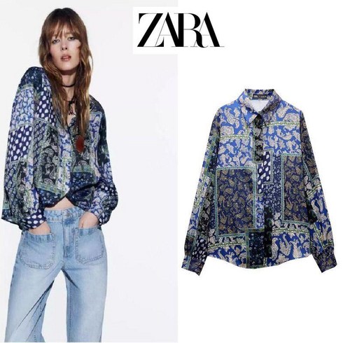 자라블라우스 - 자라 패치워크 실크 새틴 셔츠 블라우스 zara 가을