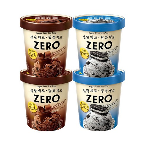 제로아이스크림 - 제로 아이스 딥초콜릿 파인트 x 2 + 쿠키앤크림 파인트 x 2, 4개, 474ml