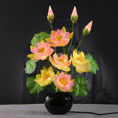 LED 광섬유 7색 연꽃등 전기초 연등 양초 램프 등신불 불교용품, 세송이