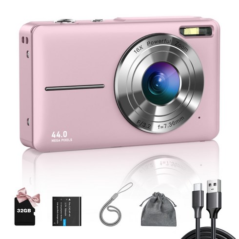 디지털카메라 - ZOSTUIC 디지털 카메라 2.4 inch 4400W HD 1080P 16X 줌 카메라 + 32GB 메모리 카드 손떨림 방지 컴팩트 카메라 소년 소녀 기념일 생일 크리스마스 선물, 분홍색
