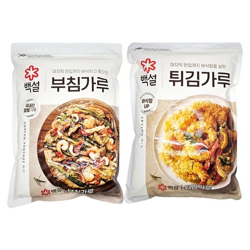 백설튀김가루 - CJ백설 (부침가루1kg+튀김가루1kg) 국내산 찹쌀가루 명절 전 튀김, 1세트, 1kg