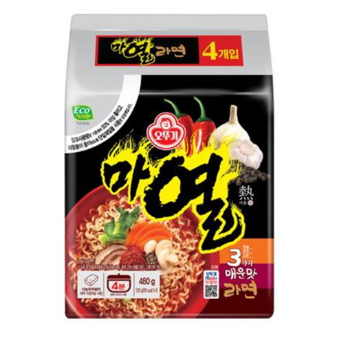 오뚜기 마열라면 120g 멀티팩, 4개