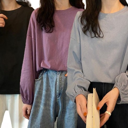 주디엘리 여성 파스텔라인 기본 긴팔 라운드 티셔츠 1+1+1