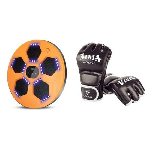 뮤직복싱기계LED 블루투스 스마트 복싱 머신 음악 벽 타겟 가정 운동 어린이 성인, 08 Orange with Gloves B, 1개