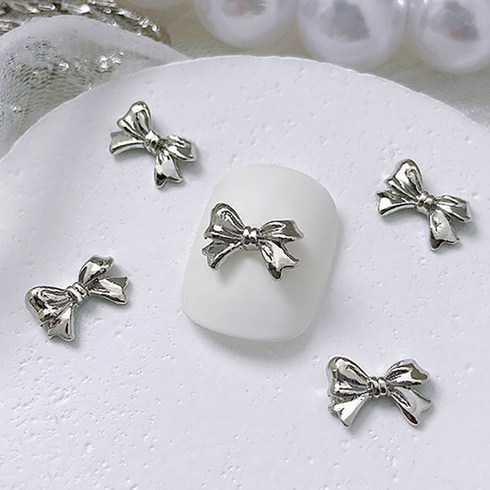 크롬하츠네일파츠 - 클래식네일 실버 메탈 네일파츠, 9x6mm 블링리본(151), 50개