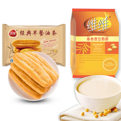 홍홍 중국식품 삼전 요우티아오 400g + 또우장 SET 유티아오 YOUTIAO 중국꽈배기 떠나이펀 두유파우더, 860g, 1세트