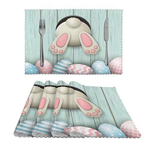 Funny Easter Bunny Cute Rabbit Eggs Placemats Set of 4 Heat-Resistant Washable Table Non-Slip Place, 1