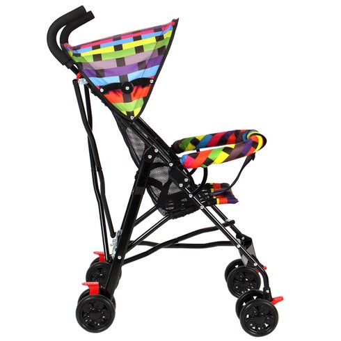 가벼운 접이식 초소형 아기 어린이 유모차, 전체 네트워크 하프 캐노피 심플 버전 블랙