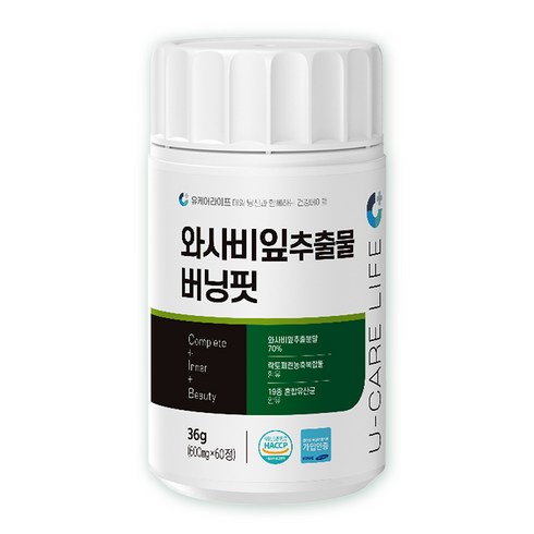 와사비잎 추출물 버닝핏 식약청 인증 HACCP 유케어라이프, 1개, 60정