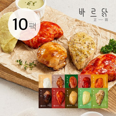 바르닭 소스품은 닭가슴살 10종, 100g, 10팩