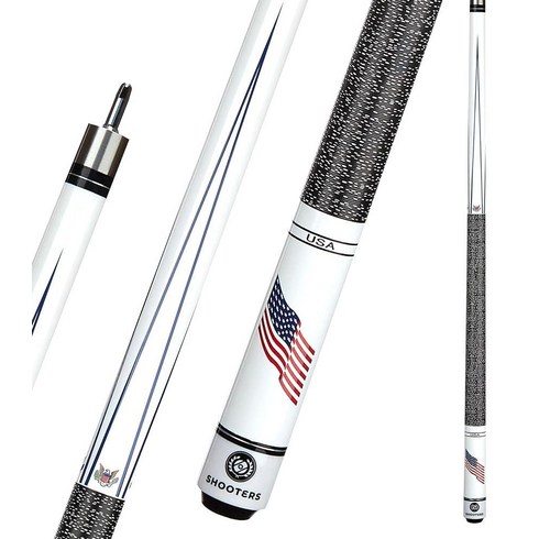 SHOOTERS Billiard Pool Cue Stick 2-Piece 57” Fast Joint Maple Wood with American Flag & Nylon Wrap 2, 20 oz