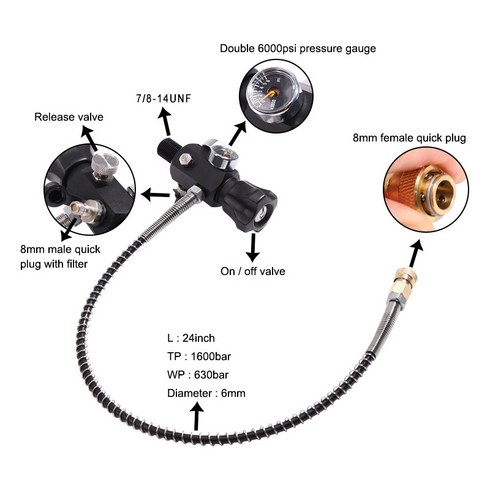 hpa탱크 - 0.5L 알루미늄 탱크 4500psi 500cc PCP HPA 페인트 볼 스쿠버 화재를 위한 팽창식 키트, 어댑터 (7/8-14UNF)