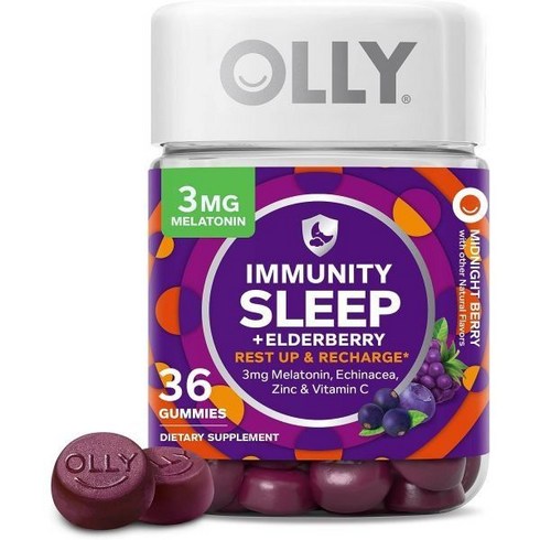 OLLY 수면 슬립 거미 비타민C 아연 에키나세아 3mg 베리 36, Immunity Sleep, 36 Count (Pack of 1)