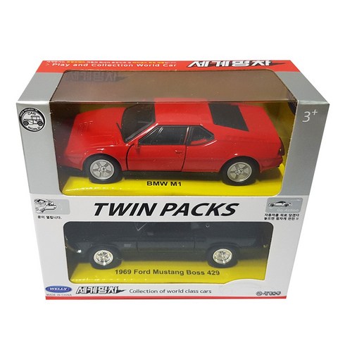 수입차장기렌트카 - [토이천국] 뉴 세계명차 트윈팩 (K세트) / 2개 한세트 / BMW M1 1969 포드 머스탱보스 / 다이캐스팅재질 / 수입차 외제차 장난감 미니카 소장용 장식용 데코용