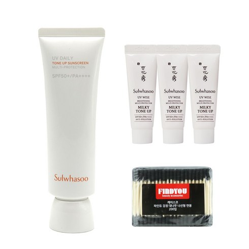케이스코)설화수 상백 선크림 NO2 밀키 톤업 50 ml + 10mlX3개 +파인듀 면봉 증정, 2호