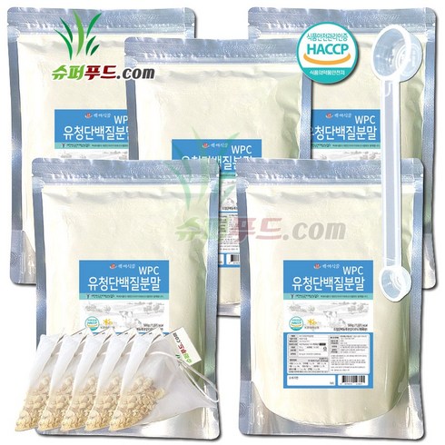 진명뉴트리션단백질분말 - HACCP 식약처인증 유청 단백질 농축 분말100% 완전단백질 아미노산 스코어 높은단백질 프로틴파우더 유청단백질분말 100% 식약청인증 +슈퍼푸드.com 연자육티백 프로틴, 500g, 5세트