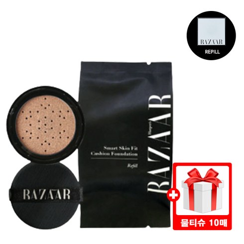 하퍼스바자 스마트 스킨핏 스타 쿠션 파운데이션 리필 15g(SPF50+) + 자사로고 물티슈, 리필 23호 +  자사로고 물티슈