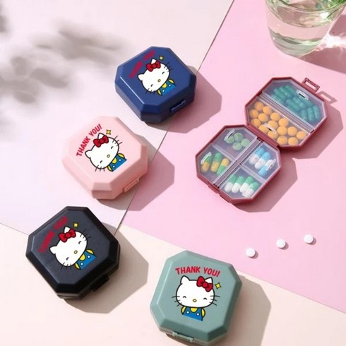 산리오 헬로 키티 영양제 보관함 캡슐 비타민 약상자 알약 약 정리함 케이스 미니 휴대용 만화 6 그리드 알약 상자 태블릿 보관 용기, A, 1개