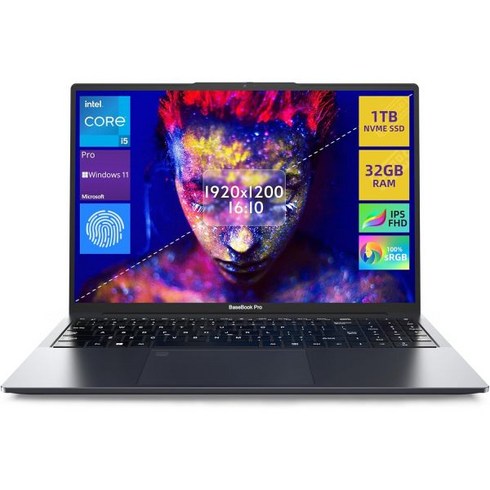 Windows 11 Pro 노트북 32GB RAM 및 1TB SSD Intel Core i51035G4 컴퓨터 전문가용 BaseBook 1610 1920x1080 sRGB 이미, 16.1 inch_BaseBook Pro Grey