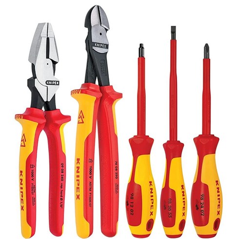 Knipex 989822US 5피스 1000V 절연 하이 레버리지 펜치 및 스크루 드라이버 기술자 공구 세트