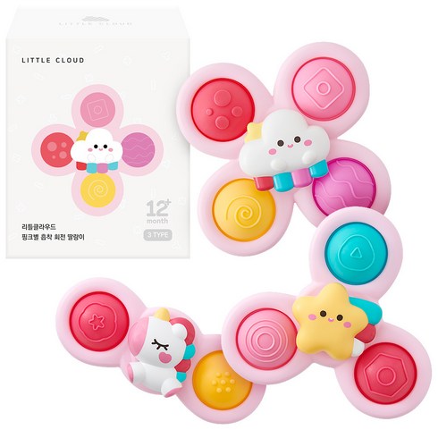 2023년 가성비 최고 흡착딸랑이 - 리틀클라우드 유아용 핑크별 흡착 회전 딸랑이 3종 세트, 혼합색상