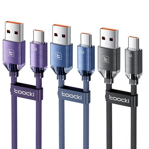 Toocki 아연합금 USB A-C타입 고속 충전케이블, 3개, 2m, 혼합 색상