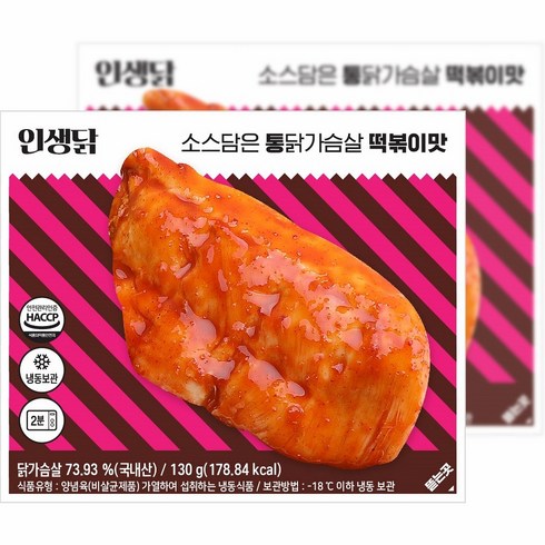 인생닭 소스담은 통 닭가슴살 떡볶이맛 130g 10팩, 30개