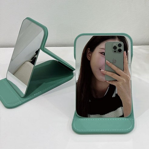 2023년 가성비 최고 샤넬거울 - 낭만라운지 에르딘 접이식 휴대용 탁상 거울, 그린소형16*11cm
