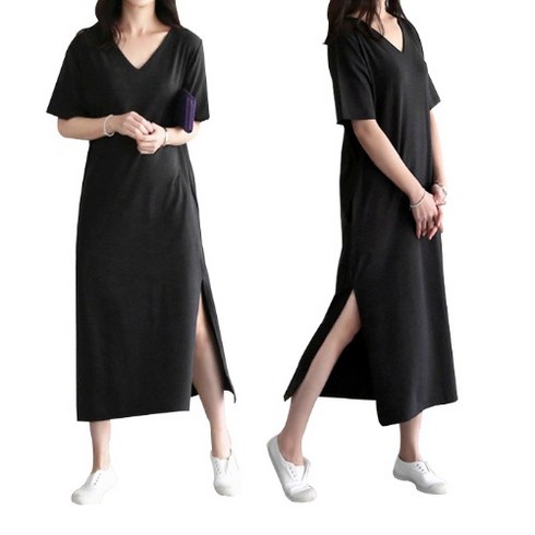 나이스플리츠 모달 무드 브이넥 긴트임 홈웨어 원피스 롱원피스잠옷 빅사이즈홈웨어