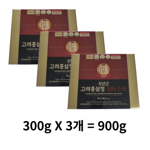정원삼 6년근 고려홍삼정 365 스틱 30포 + 쇼핑백, 900g, 3개
