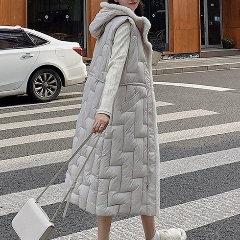 2023년 가성비 최고 롱패딩조끼 - 순이들 여성 털 후드 롱 패딩조끼