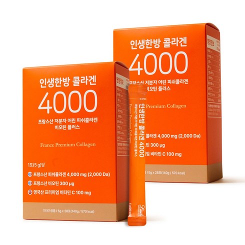 인생한방콜라겐4000 - 인생한방 콜라겐 4000 프랑스산 저분자 어린 피쉬 콜라겐 비오틴 플러스 140g 2개