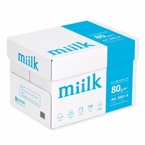 2023년 가성비 최고 a4용지 - 밀크 A4용지 80g 1박스(2000매) Miilk, A4, 2000매