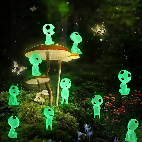 원령공주 테라리움 코다마 고다마 10종세트 모노노케히메 숲의정령 비바리움 그린블루 야광 소품인테리어 피규어, 초록색10개
