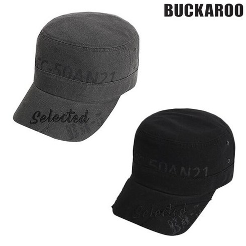 버커루 [2021신상특가전] [BUCKAROO JEANS] 공용 빈티지 워싱 레터링 반디컷 포인트 디테일 군모 2컬러