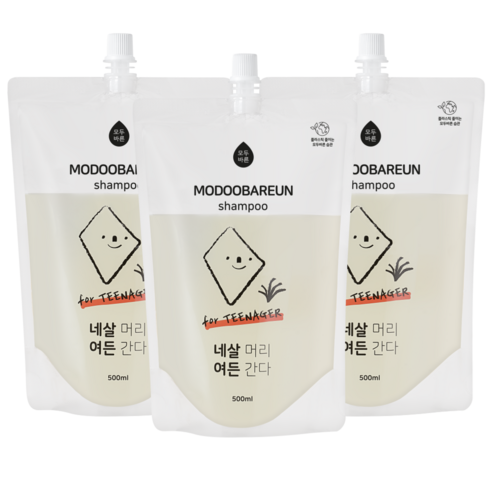 모두바른 사춘기 청소년 비듬 샴푸 탈모 정수리 냄새 두피 관리 중학생 샴푸, 500ml, 3개